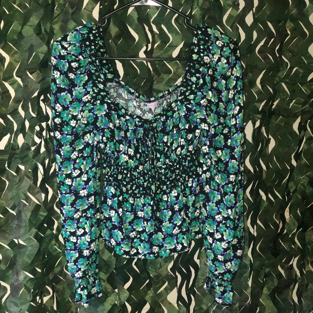 SO Black and Blue Fitted Ruched Blouse